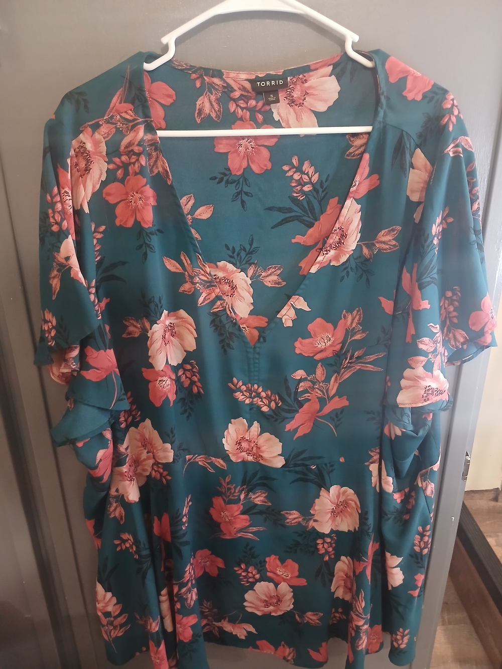 Torrid Teal Floral V-Neck Dress